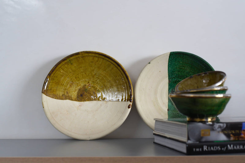 A green half dipped Tamegrout Plate and Bowl