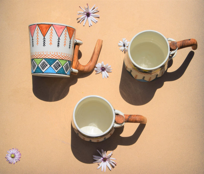 Set of Three Gorgeous Large Beer Mugs with Wooden Handles