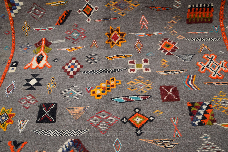 Multi-colour Taznakht rug with Amazigh symbols