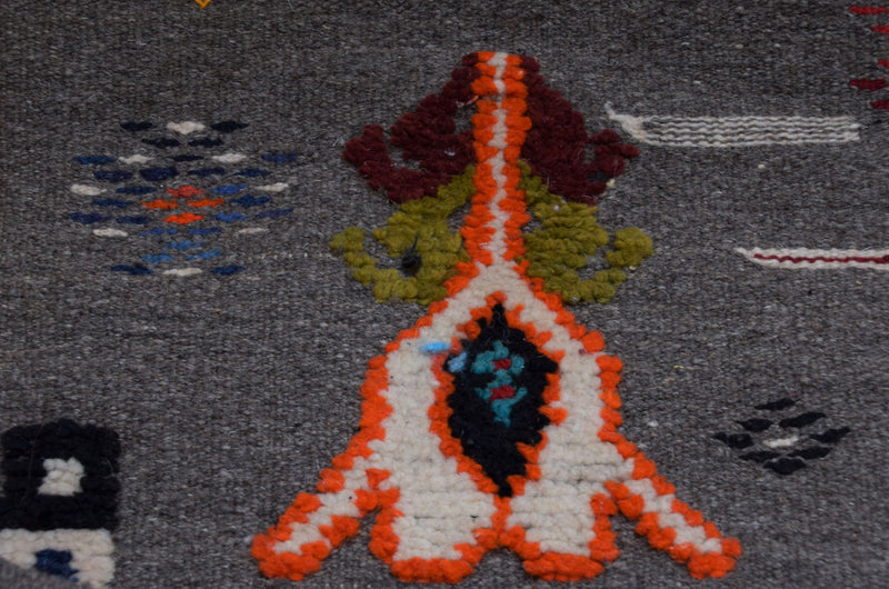 Multi-colour Taznakht rug with Amazigh symbols