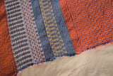 Orange with Blue, Grey Purple and Gold Bands Embroidered Cotton Blanket