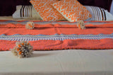 Orange with Blue, Grey Purple and Gold Bands Embroidered Cotton Blanket