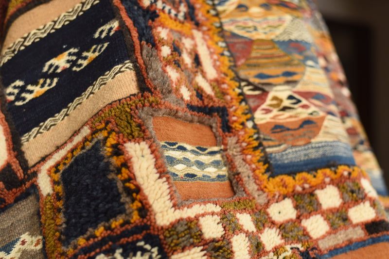 Multi-colour Taznakht rug with Amazigh symbols