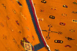 Orange Taznakht Rug with Blue Amazigh Symbols