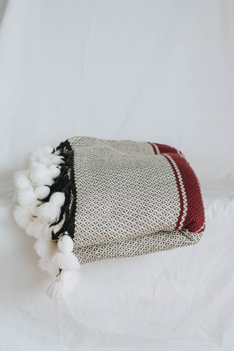 Black and White with Maroon Cotton Blanket