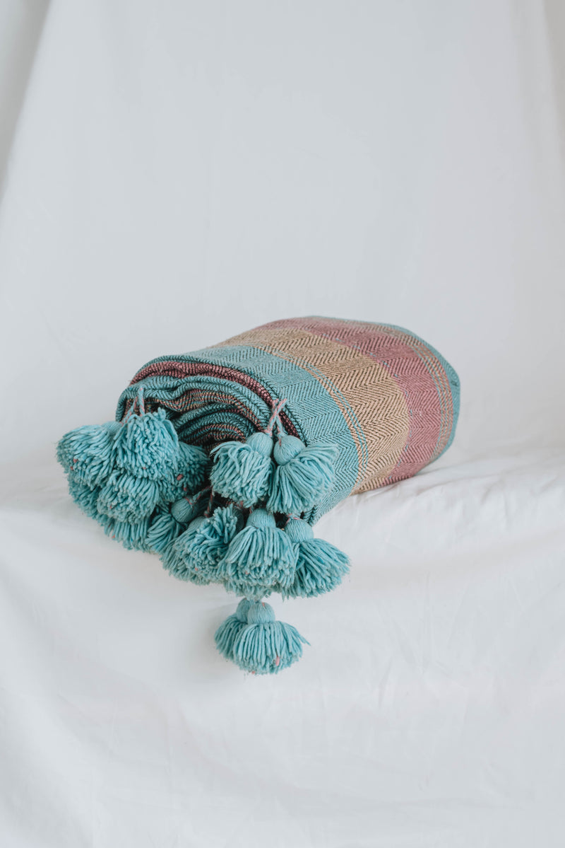 Teal, Orange and Sunset Cotton Blanket