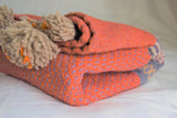 Orange with Blue, Grey Purple and Gold Bands Embroidered Cotton Blanket